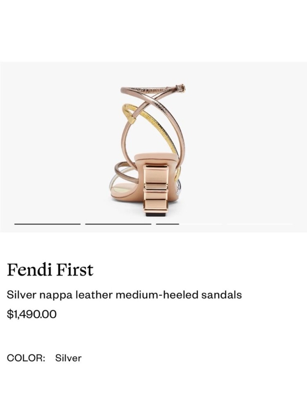 Fendi First Metallic Nappa Strappy Sandals Rose Gold Silver Couture Size 37 US 7 - Picture 5 of 16